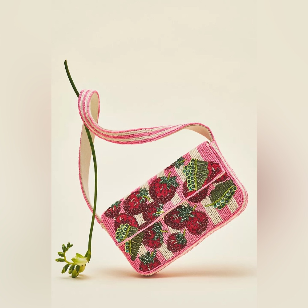 Anthropologie The Fiona Beaded Bag Food & Drink Edition Strawberry Craze - NWT